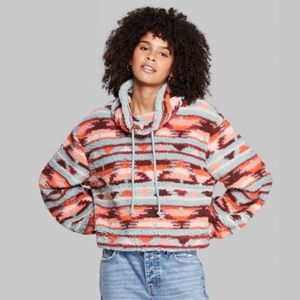 WILD FABLE COWL NECK GEOMETRIC SHERPA PULLOVER